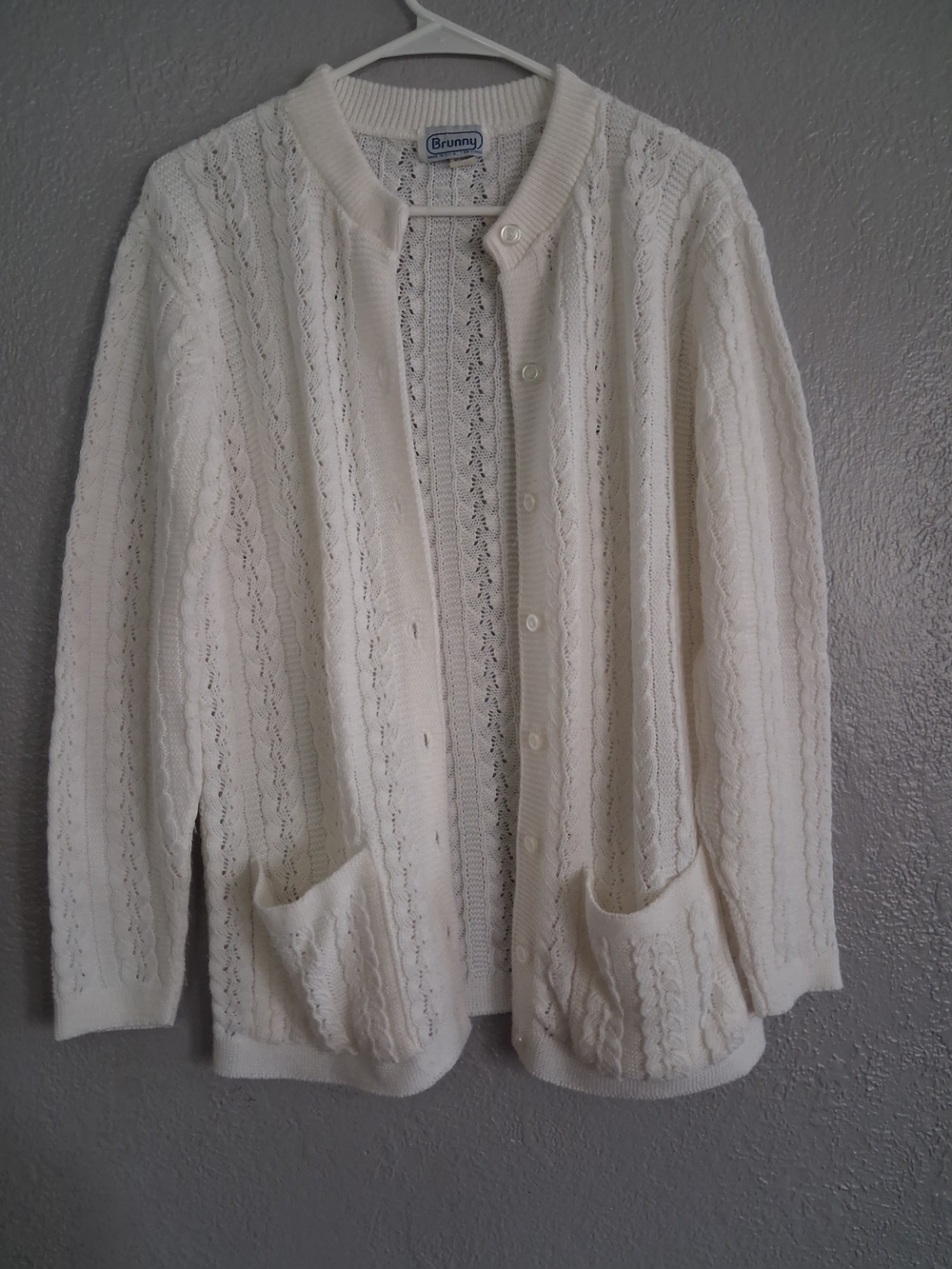 Brunny Vintage U.S.A. Cream Button-Front Cable Knit Cardigan Sweater M